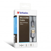 VERBATIM 120CM METALLIC USB TO MICRO USB CABLE - GREY (64705)