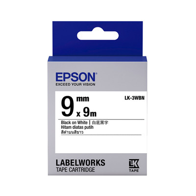 EPSON C53S653401 (LK-3WBN) BLACK ON WHITE 9MM LABEL