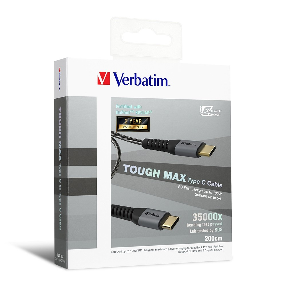 VERBATIM TOUGH MAX TYPE-C TO TYPE-C CABLE 200CM – GREY (66066)