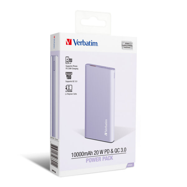 VERBATIM PD3.0 20W 10000MAH PORTABLE BATTERY – PURPLE (66691)