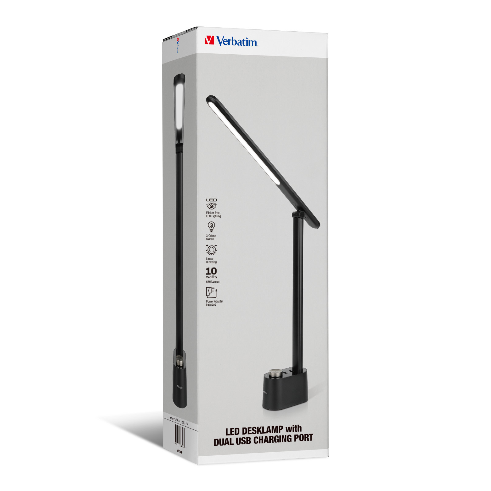 VERBATIM LED DESK LAMP WITH 2 X USB-A CHARGING PORT – BLACK (66844)