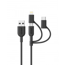 ANKER POWERLINE II 3FT/0.9M 3-IN-1 TYPE-C + MICRO + MFI LIGHTNING CABLE – BLACK (A8436H11)